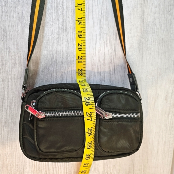 Olive Green Nylon Crossbody Bag Dual Pocket Adjustable Strap Sporty - Picture 9 of 12